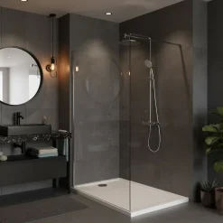 Pack Douche Complet : Paroi Walk-In 120x200 Chrome + Colonne SAT 3 Jets + Receveur Marbre Coulé Blanc 120x80 (SAT120C7PR128W)