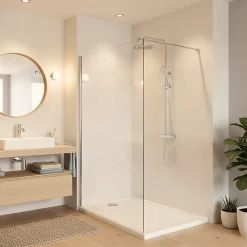 Pack Douche Complet : Paroi Walk-In 120x200 Chrome + Colonne SAT 3 Jets + Receveur Marbre Coulé Blanc 120x80 (SAT120C7PR128W)