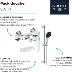Pack douche mécanique Swift 2023 avec ensemble de douhe Vitalio Comfort 110 et tablette