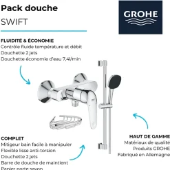 Pack douche mécanique Swift 2023 avec ensemble de douhe Vitalio Comfort 110 et panier porte-savon