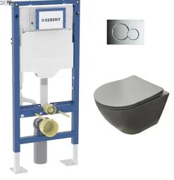 Pack Geberit UP320 + Cuvette sans bride KELOS Flush Gris Clair + Plaque Sigma Chromé Brillant
