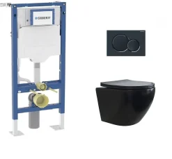 Pack Geberit UP320 + Cuvette sans bride KELOS Noir Flush Mat + Plaque Sigma Noir