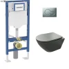 Pack Geberit UP320 + Cuvette sans bride KELOS Flush Gris Foncé + Plaque Sigma Chromé Mat