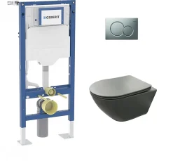 Pack Geberit UP320 + Cuvette sans bride KELOS Flush Gris Foncé + Plaque Sigma Chromé Mat