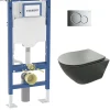 Pack Geberit UP320 + Cuvette sans bride KELOS Flush Gris Foncé + Plaque Sigma Chromé Brillant