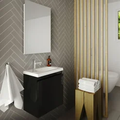 Pack lave mains avec miroir Porto Noir brillant - Marque allibert