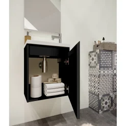 Pack lave mains avec miroir Porto Noir brillant - Marque allibert