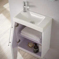 Pack lave-mains Blanc brillant - Robinetterie Eau froide à gauche - L.42.5 X H.52.5 cm - Hamac 2