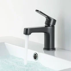 Pack Meuble Lave-main prémonté bois-Vasque blanche-Robinet noir - bain-bain