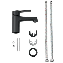 Pack Meuble Lave-main prémonté bois-Vasque blanche-Robinet noir - bain-bain