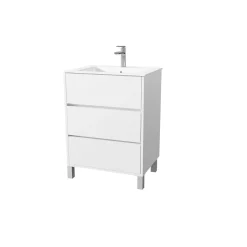 Pack Meuble Salle de Bains 60 cm Laqué Blanc, 3 tiroirs avec Vasque Céramique - XENOS