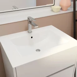 Pack Meuble Salle de Bains 60 cm Laqué Blanc, 3 tiroirs avec Vasque Céramique - XENOS