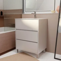 Pack Meuble Salle de Bains 60 cm Laqué Blanc, 3 tiroirs avec Vasque Céramique - XENOS