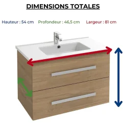 Pack meuble vasque 80 cm JACOB DELAFON Ola up chêne + colonne + miroir + spot