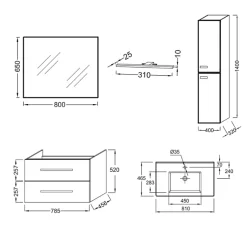 Pack meuble vasque 80 cm JACOB DELAFON Ola up chêne + colonne + miroir + spot