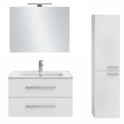 Pack meuble vasque 80 cm JACOB DELAFON Ola up blanc + colonne + miroir + spot