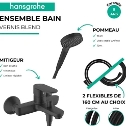 Pack mitigeur bain douche HANSGROHE Vernis Blend + Flexible Designflex + Pommeau HANSGROHE Vernis Blend 100 Vario noir mat