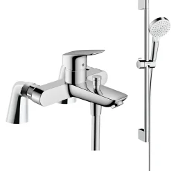 Pack mitigeur bain douche HANSGROHE Logis + ensemble de douche HANSGROHE Crometta chromé avec colonnettes
