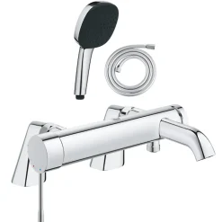 Pack mitigeur bain douche mécanique GROHE Essence + douchette carré 2 jets + flexible