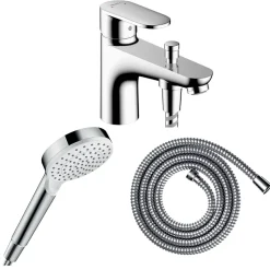Pack mitigeur bain douche monotrou HANSGROHE Vernis Blend + Flexible Metaflex + Pommeau HANSGROHE Crometta blanc/chromé