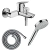 Pack mitigeur bain douche mécanique HANSGROHE Logis + Flexible Metaflex + Pommeau Vernis Blend 100 EcoSmart 2jets chromé
