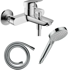 Pack mitigeur bain douche mécanique HANSGROHE Logis + Flexible Isiflex + Pommeau Vernis Blend 100 EcoSmart 2jets chromé