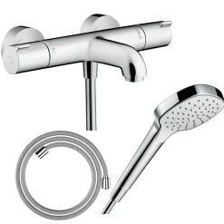 Pack mitigeur bain thermostatique HANSGROHE Ecostat 1001CL + Flexible Designflex + Pommeau Croma Select E EcoSmart blanc/chromé