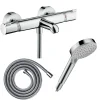 Pack mitigeur bain thermostatique HANSGROHE Ecostat Comfort + Flexible Metaflex 1,6m + Pommeau Vernis Blend EcoSmart 2 jets chromé