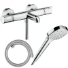 Pack mitigeur bain thermostatique HANSGROHE Ecostat Comfort + Flexible Designflex 1,6m + Pommeau Croma Select E EcoSmart chromé