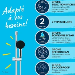 Pack mitigeur de douche Grohe Start 2021 avec ensemble de douche 2 jets GROHE chromé
