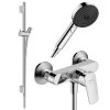 Pack mitigeur douche mécanique HANSGROHE Logis + Barre Unica S Puro + flexible + Pommeau Pulsify Select 3 jets chromé