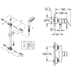Pack mitigeur douche mécanique GROHE Start 2021 + ensemble de douche 2 jets GROHE Vitalio Start avec barre chromé