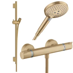 Pack mitigeur douche thermostatique HANSGROHE Ecostat Comfort + Barre Unica + flexible + Pommeau Raindance 3 jets bronze brossé