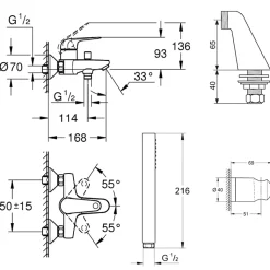 Pack mitigeur mécanique GROHE Swift avec colonnettes + Douchette 1 jet Vitalio Get Stick + Flexible 1750 mm