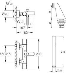 Pack mitigeur thermostatique GROHE Grohtherm 800 avec colonnettes + Douchette 1 jet Vitalio Get Stick + Flexible 1750 mm