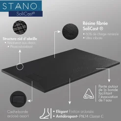 Pack Receveur de douche 90 x 140 cm extra plat noir + Colonne de douche thermostatique