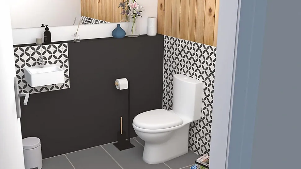 Pack WC à bride sortie horizontale, cuvette 39 cm, céramique blanche, frein de goulotte, chasse 3/6L, alimentation latérale