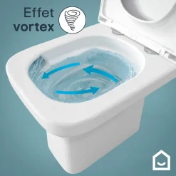 Pack WC à poser sans bride vortex avec abattant déclipsable et frein de chute, sortie horizontale, GoodHome Teesta