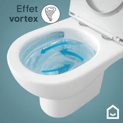Pack WC à poser sans bride vortex avec abattant déclipsable et frein de chute, sortie verticale, GoodHome Cavally