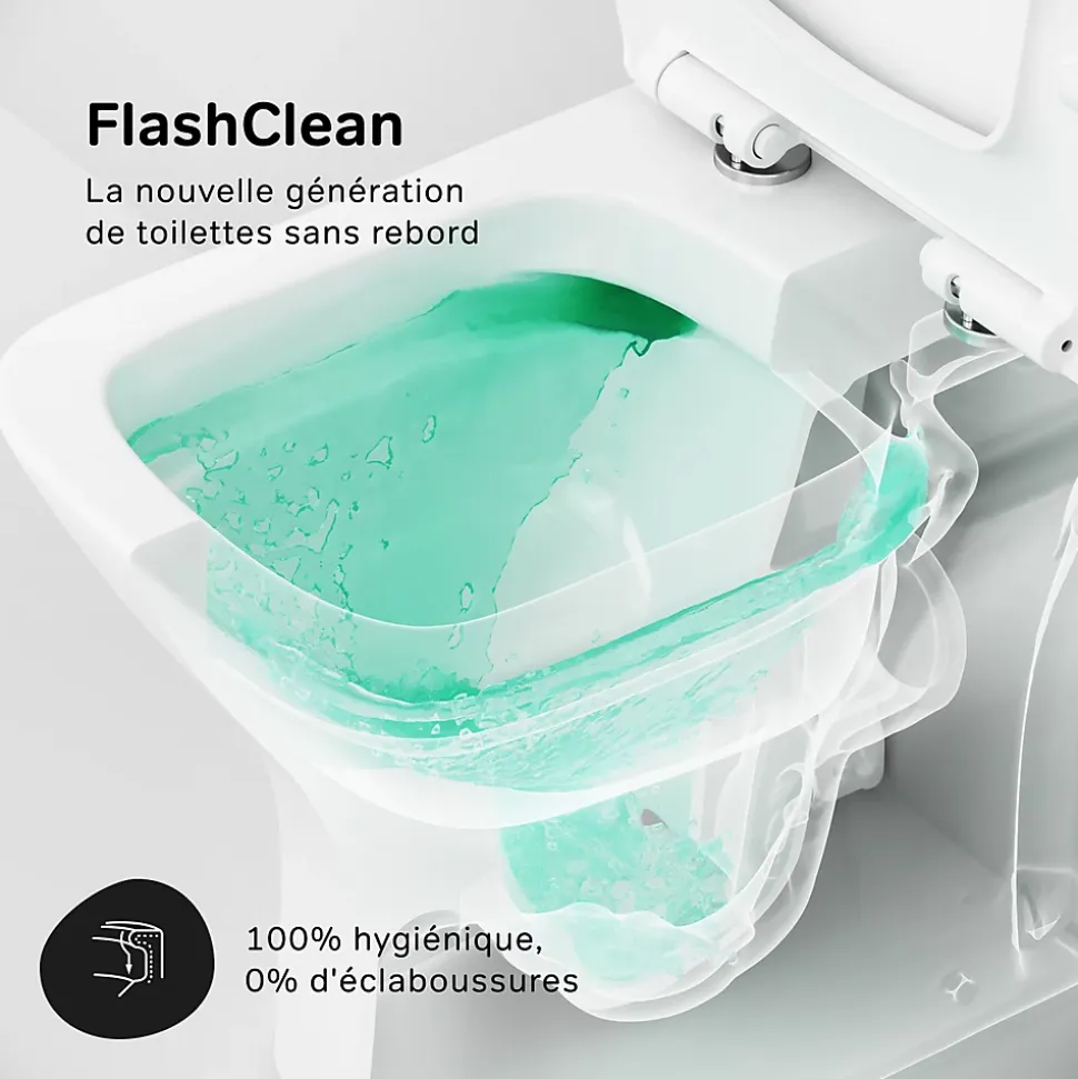 Pack WC à poser sortie horizontale sans bride, Gem, avec couvercle de siège Softclosing, FlashClean, CGA8601PSC Blanc AM.PM