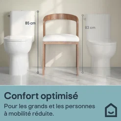 Pack WC à poser sur-élevé sans bride vortex avec abattant déclipsable et frein de chute, sortie horizontale, GoodHome Cavally