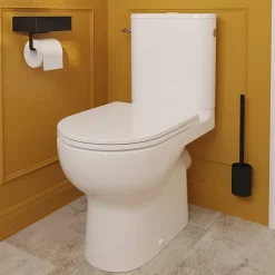 Pack WC à poser sur-élevé sans bride vortex avec abattant déclipsable et frein de chute, sortie horizontale, GoodHome Cavally