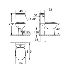 PACK WC avec bride à poser GROHE Bau Ceramic + Tabouret physiologique plastique Blanc