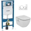 Pack WC Bati Geberit Duofix + Cuvette Ideal Standard Tesi Aquablade + Plaque de commande Sigma20 Blanc chrome + bati support