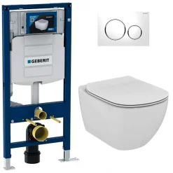 Pack WC Bati Geberit Duofix + Cuvette Ideal Standard Tesi Aquablade + Plaque de commande Sigma20 Blanc chrome + bati support