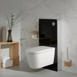 Pack WC Bati support mural avec cuvette lavante - Façade noire - WC japonais - Tesa