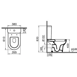 Pack WC blanc caréné complet avec réservoir 3/6L ZENTRUM sortie horizontale - VITRA - 9012B003-7207