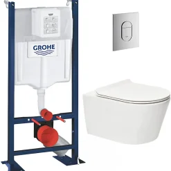 Pack WC Bâti autoportant + WC sans bride SAT Brevis + Abattant ultra-fin softclose + Plaque chrome