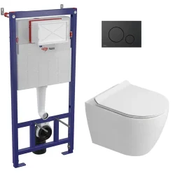 Pack WC bâti-support + WC sans bride Ceramia PixL avec abattant SoftClose + plaque noir (STCEPXWT01-FR)