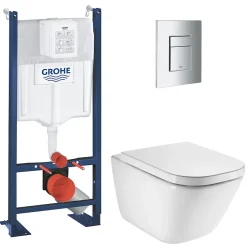 Pack WC bâti-support autoportant Rapid SL + WC suspendu Roca avec abattant SoftClose + plaque chrome (GRRROGAWR03-U)